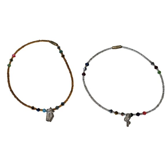 Handmade Beaded Charm Choker Necklace Key Birdhouse Charms Set Of 2 Fashion Jewe - Picture 1 of 5